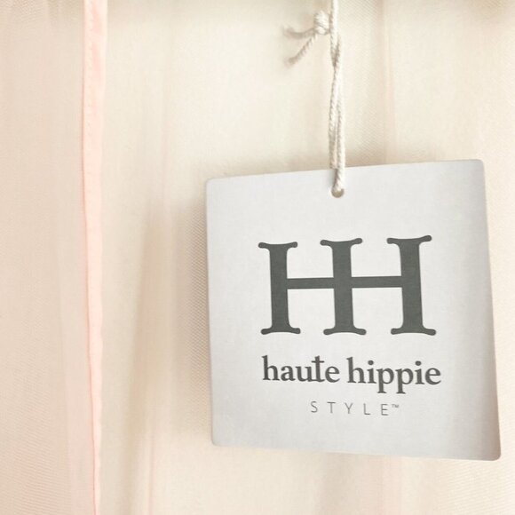 NWT Haute Hippie Pink Mesh Floral Embroidered Fringe Boho Festival Poncho OS - Picture 4 of 6